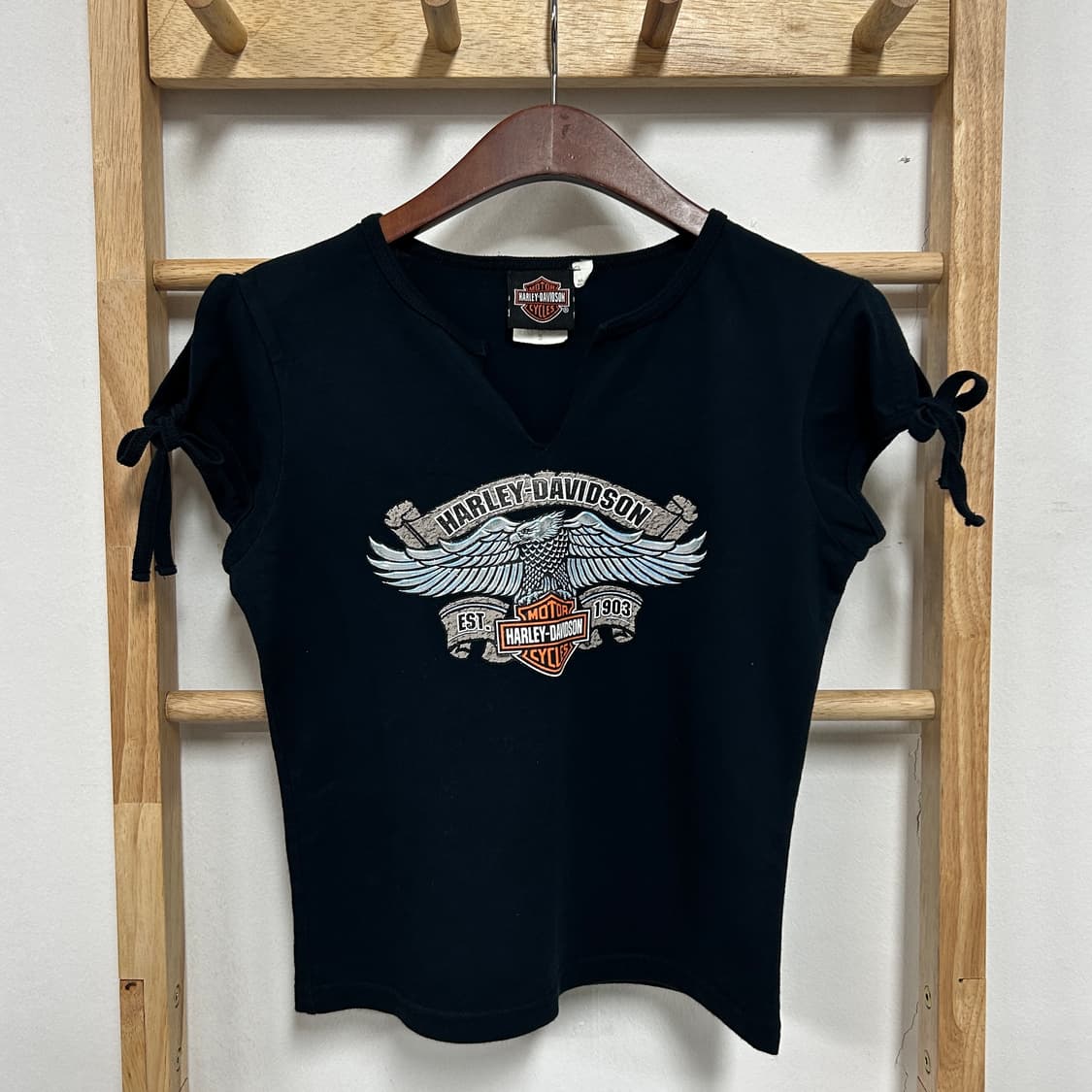 할리 데이비슨 빈티지 그래픽 크롭 티셔츠 네이비 상품이미지3