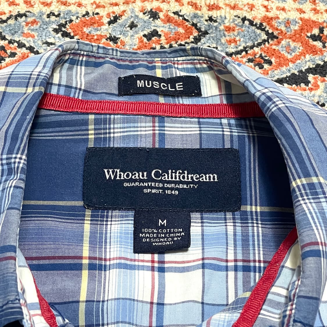 후아유 블루 타탄체크 웨스턴 반팔셔츠 남성M 상품이미지4