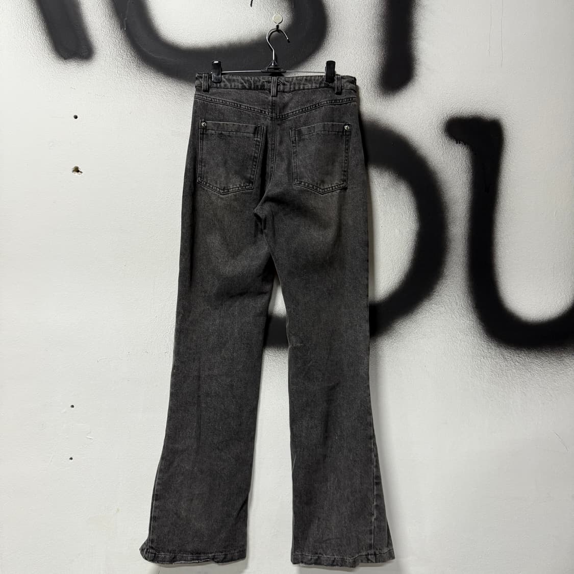 VTG 빈티지 써클 컷아웃 디테일 와이드 부츠컷 흑청 데님 팬츠 상품이미지2