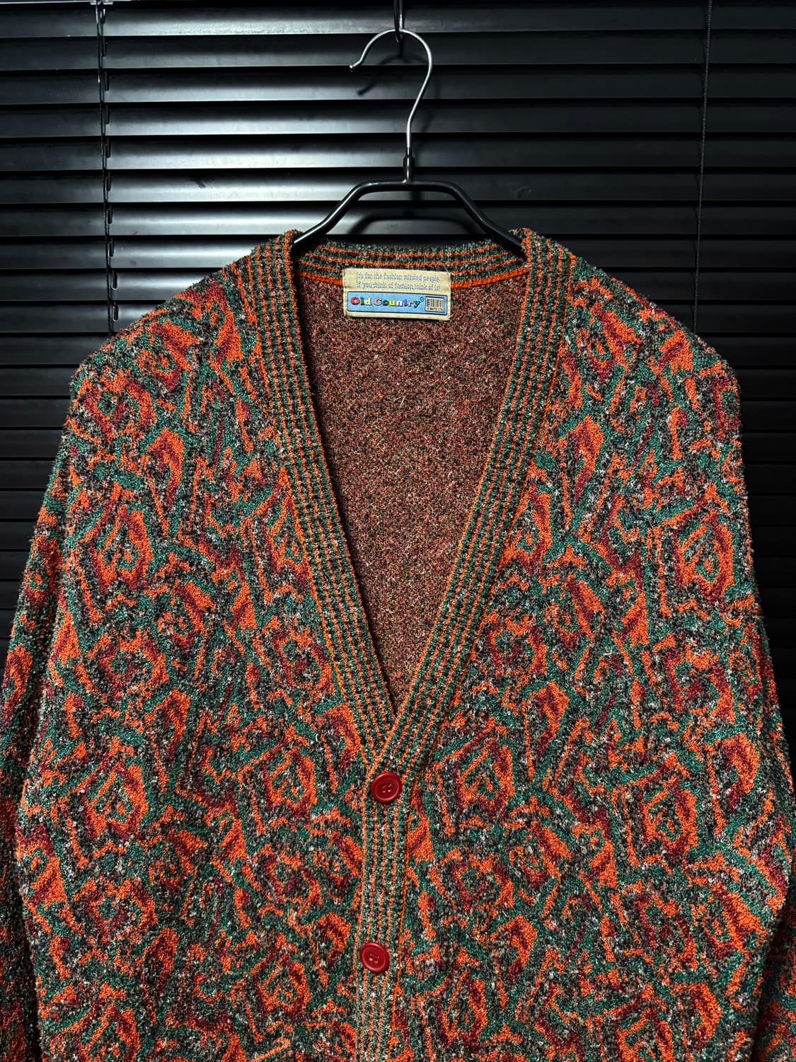 올드 컨트리 주황 오렌지 레드 당근 패턴 브이넥 니트 루즈 가디건 에스닉 상품이미지3