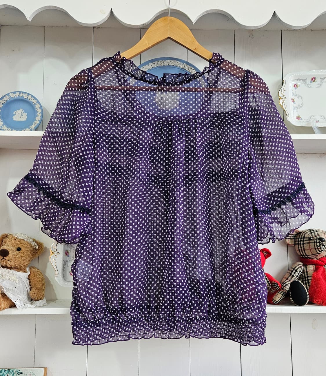 (axes femme) 도트 쉬폰 레이스 블라우스 상품이미지6