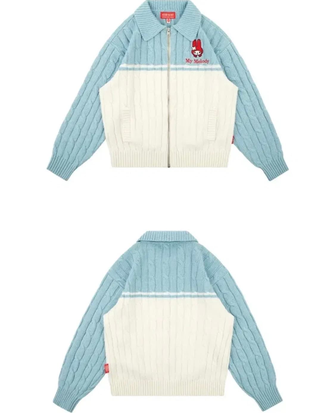 마이멜로디 소라색 니트집업 키치 너드 상품이미지5