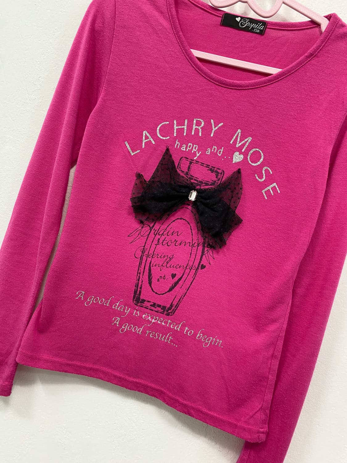 [SOSPITO] 갸루 도트 리본 핑크 롱슬리브 상품이미지5