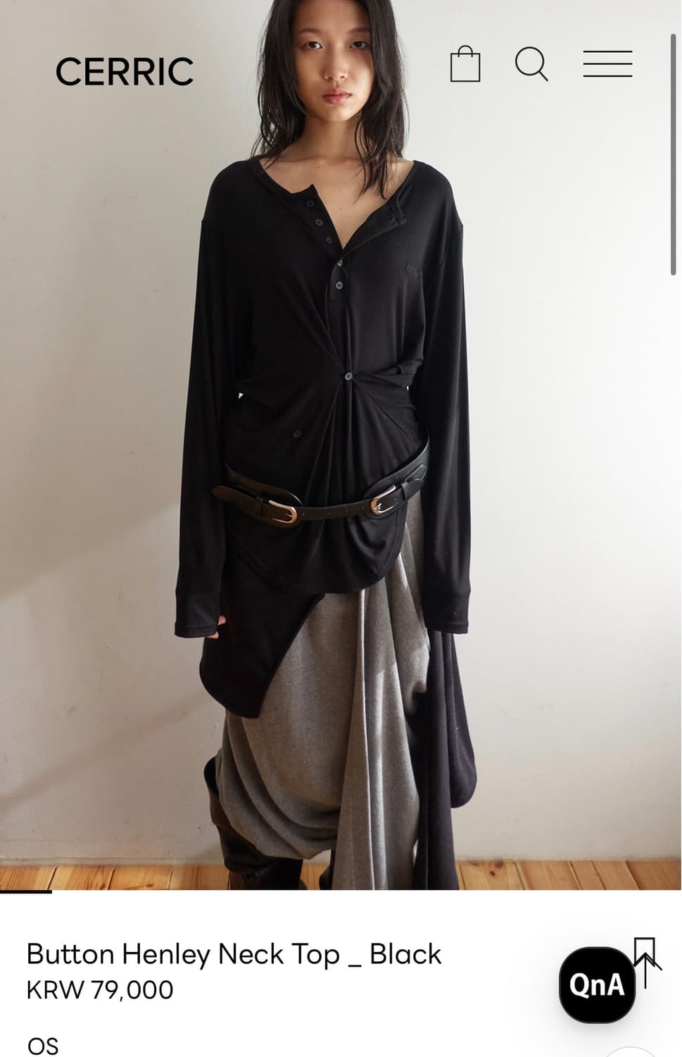 세릭 cerric 버튼 헨리넥 탑 블랙 os 상품이미지1