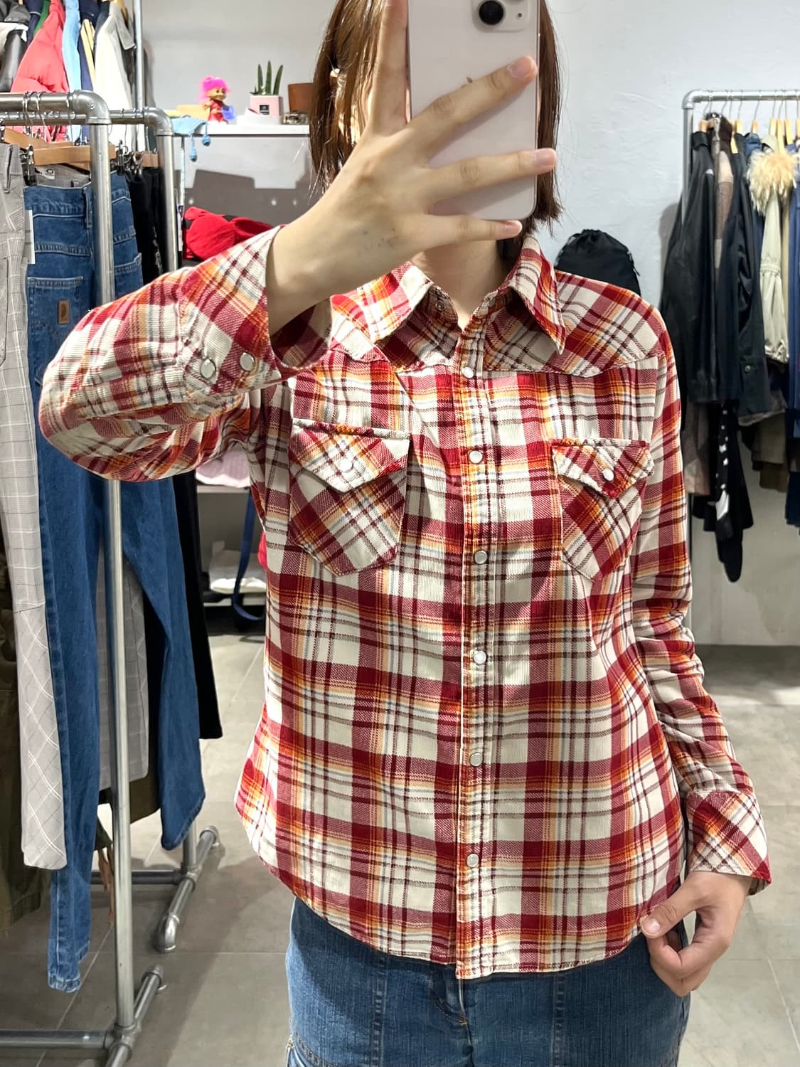 일본 빈티지 웨스턴 코튼 체크 셔츠 상품이미지1