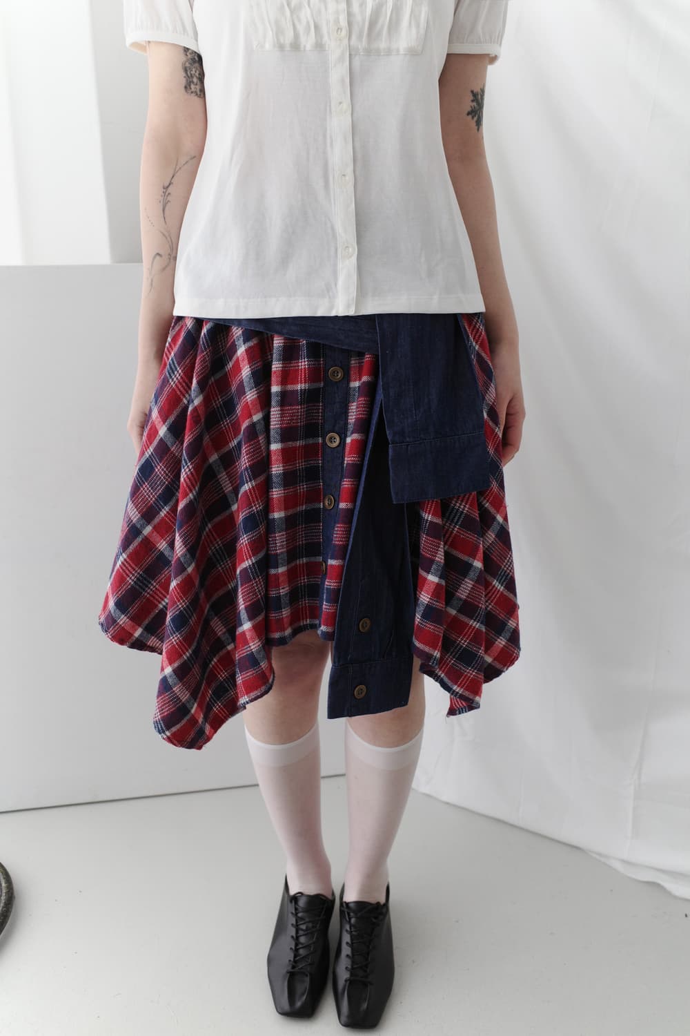 check unbalanced denim skirt  상품이미지5