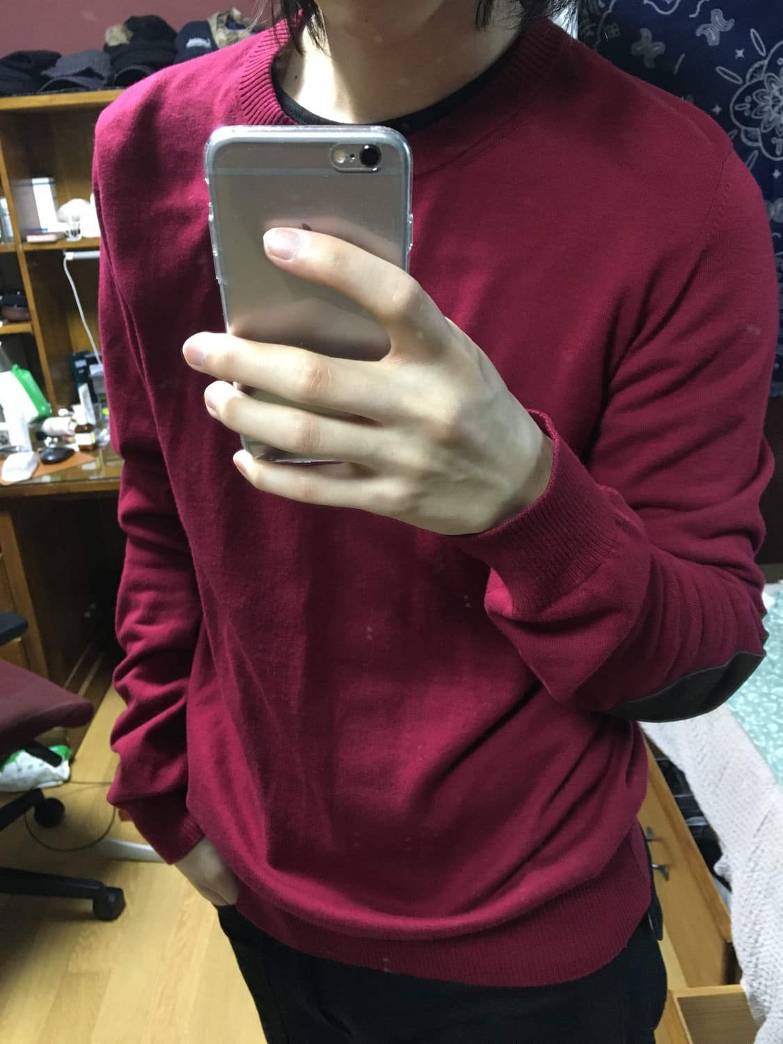 마르지엘라 엘보우 패치 버건디 니트 상품이미지10