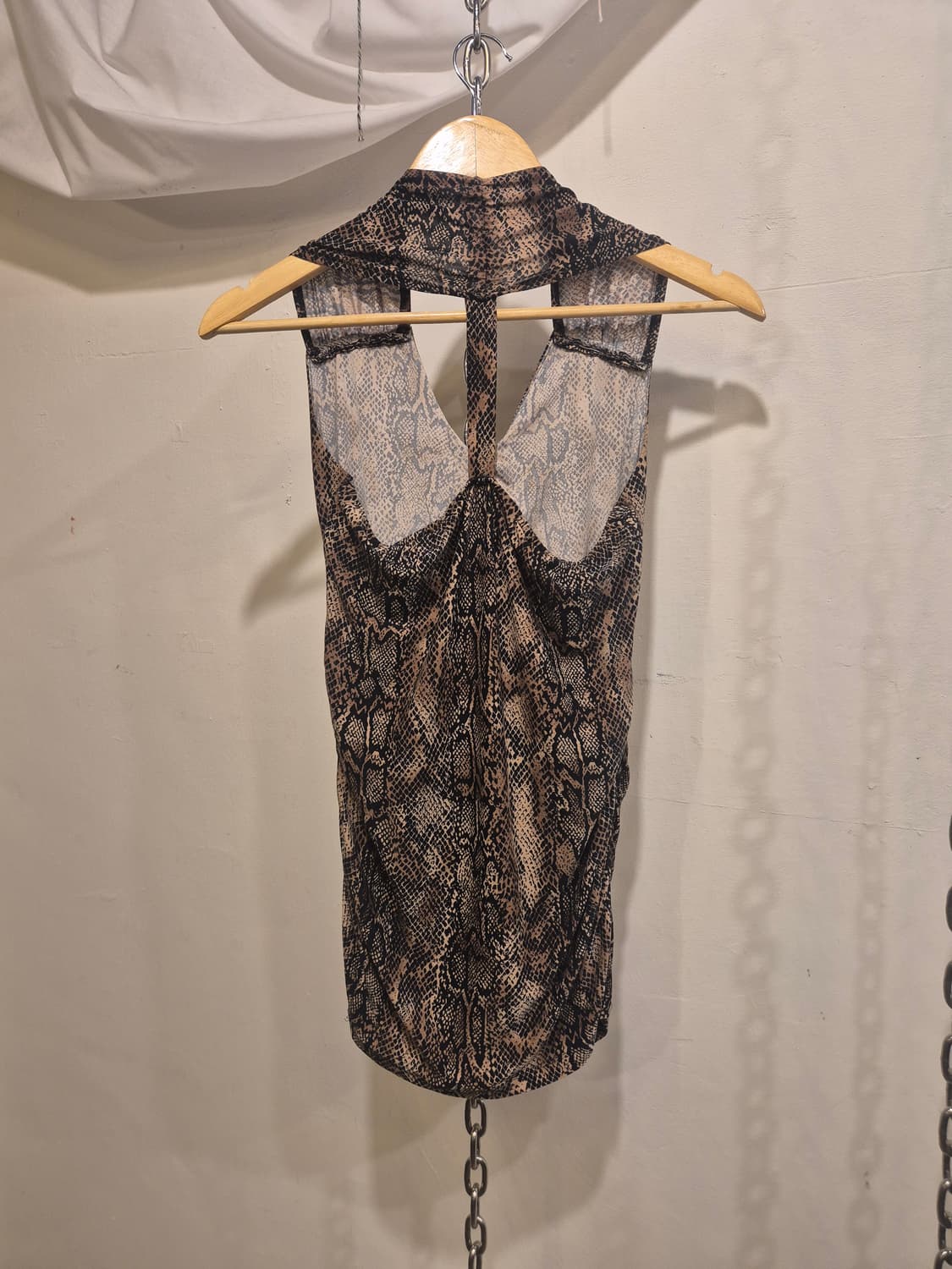 파이톤 패턴 셔링 브라운 블랙 슬리브리스 갸루 y2k 펑크 상품이미지5