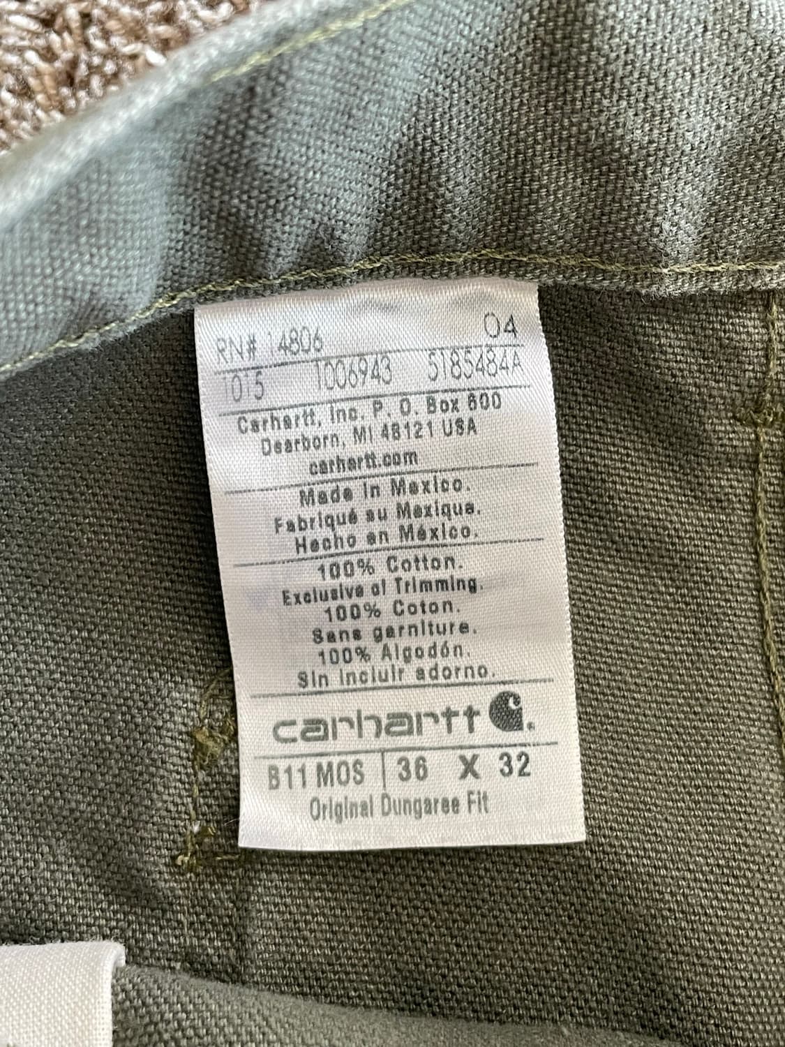 Carhartt B11 mos 카펜터팬츠 모스그린 칼하트 상품이미지3
