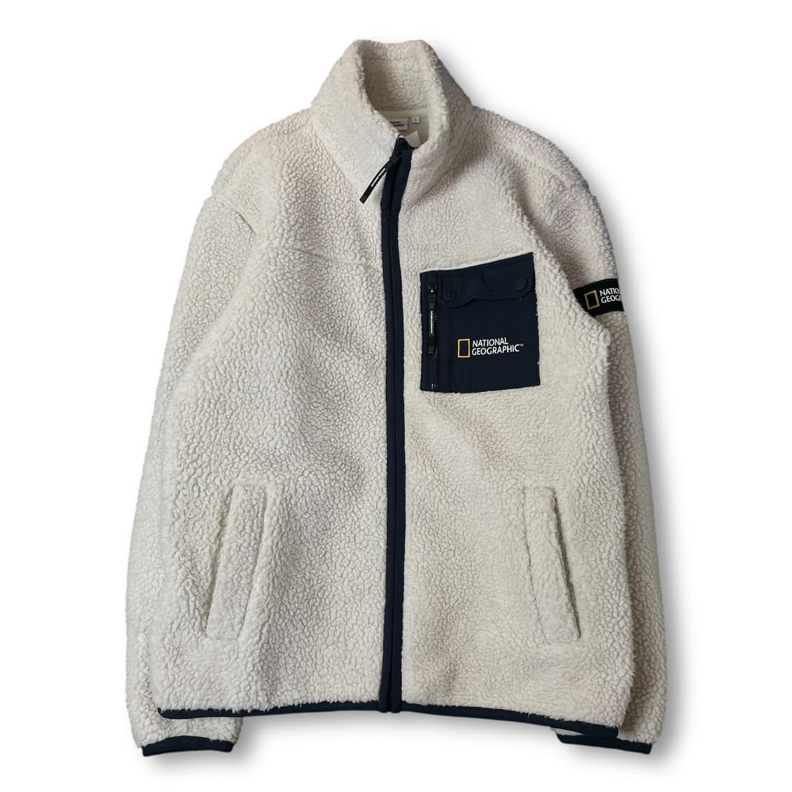 내셔널지오그래픽 화이트 로고패치 뽀글이 플리스 자켓 L 상품이미지1
