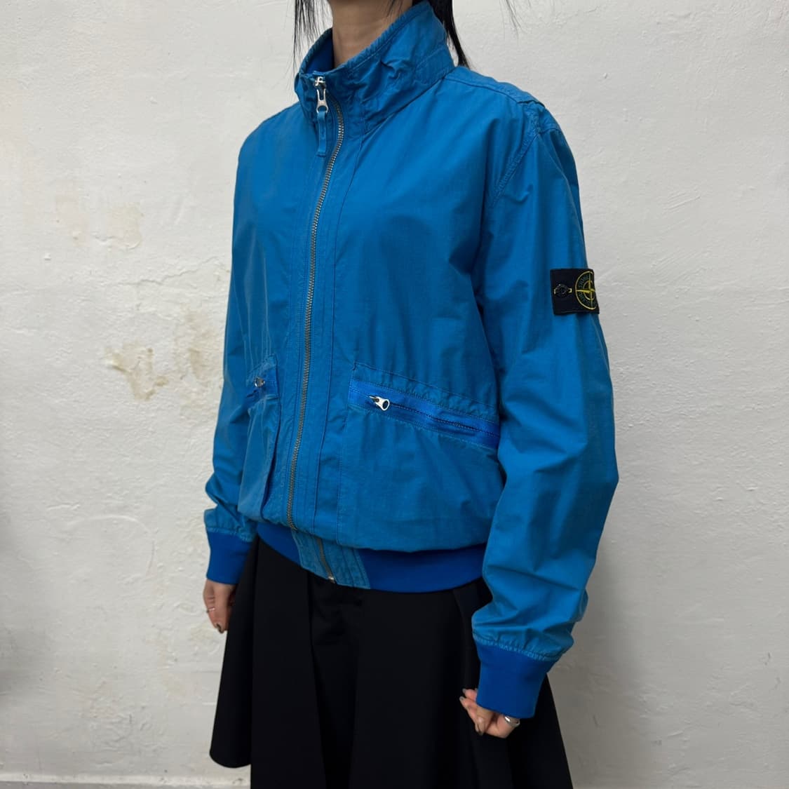 스톤아일랜드 민트컬러 나일론 트윌 코튼 혼방 하이넥 집업 윈드브레이커 상품이미지1