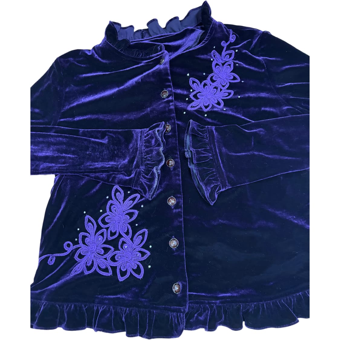 빈티지 벨벳 꽃자수 퍼플 블라우스 상품이미지4