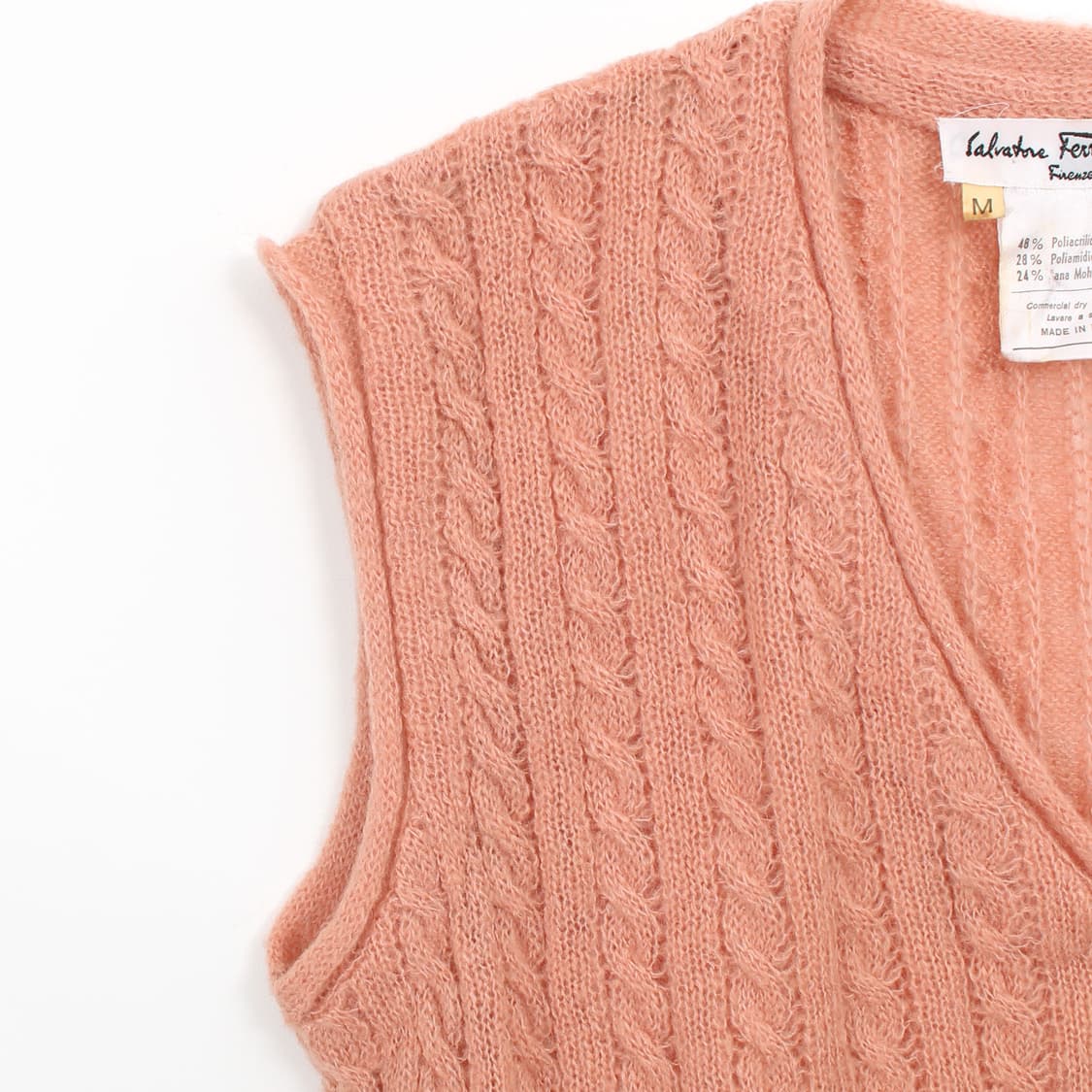 페라가모 Ferragamo 모헤어 핑크 꽈배기 니트 베스트 상품이미지4