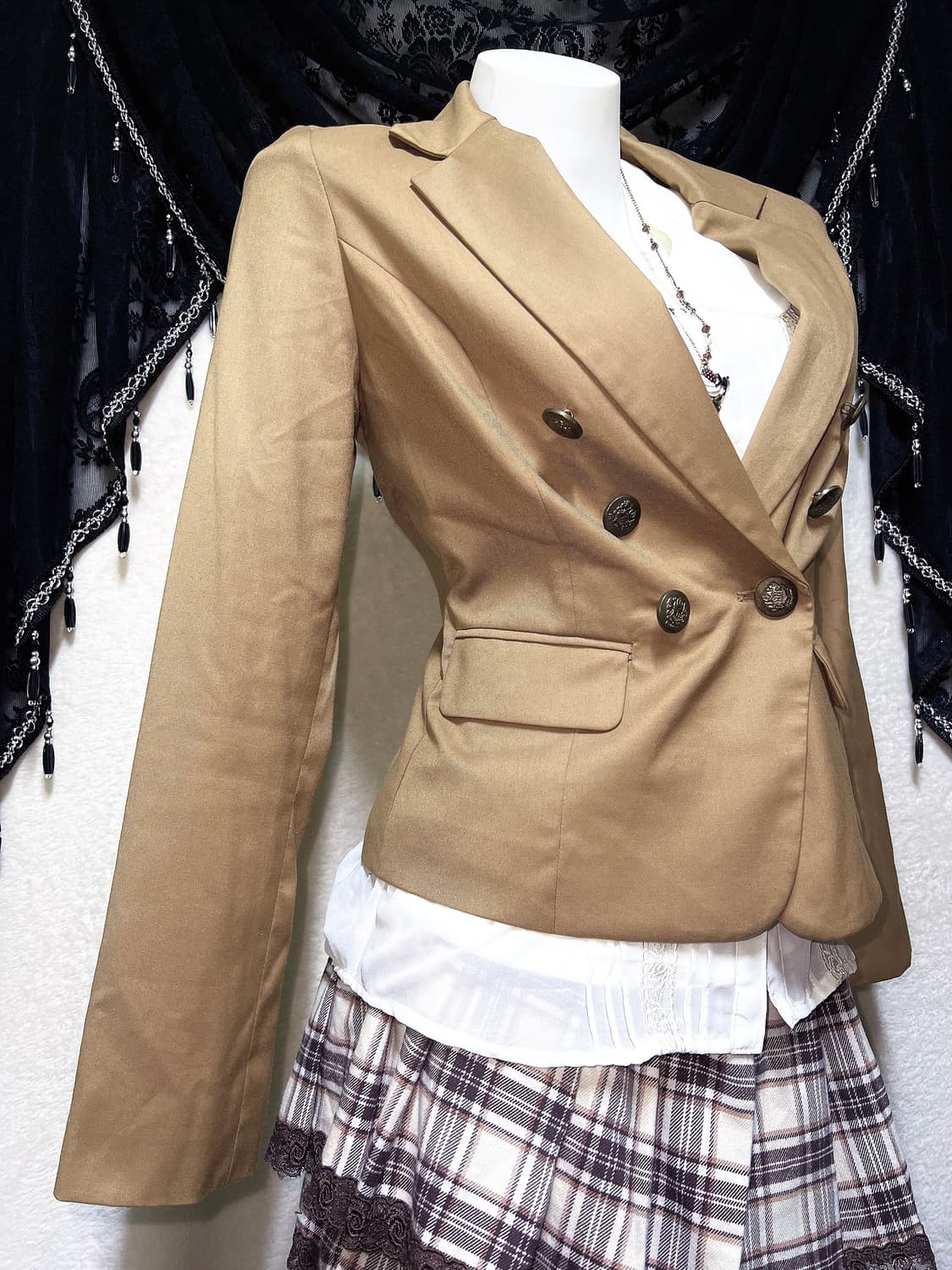 잉그니 라떼갸루 로맨틱 블라우스 로걀탑 모카브라운 블레이저 자켓 코디셋 상품이미지2