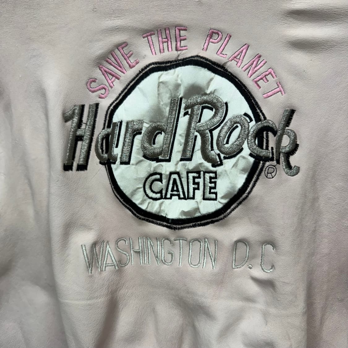 90s 하드락 카페 레더 바시티 자켓 후면 빅로고 포인트 핑크 상품이미지5