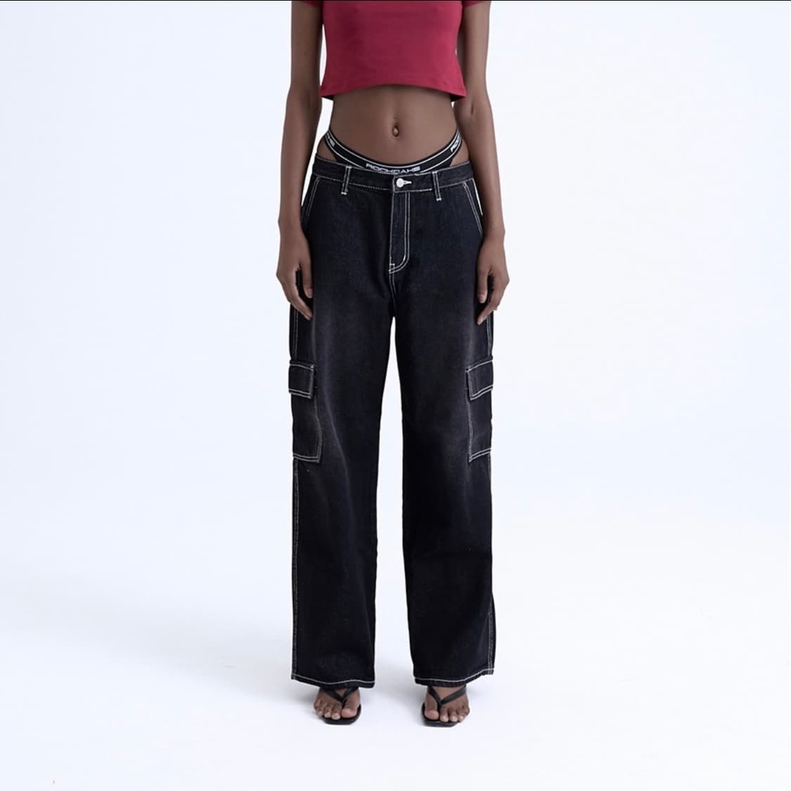 락케이크 하프문 카고 데님 와이드 팬츠 XS 상품이미지2