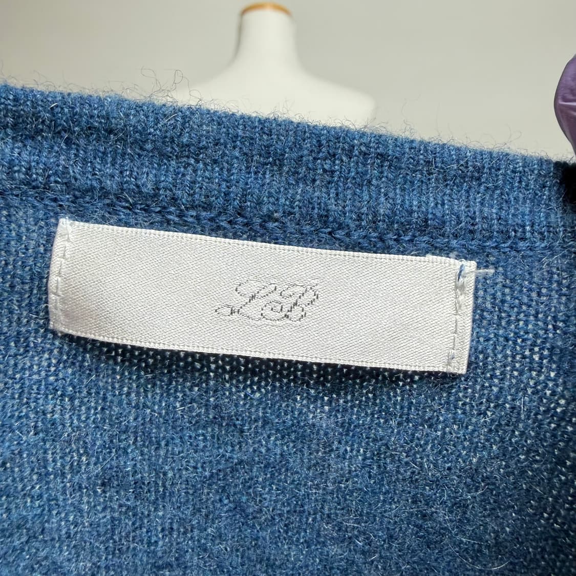 [캐시미어 100%] 청색 라운드넥 가디건 M-L 상품이미지4