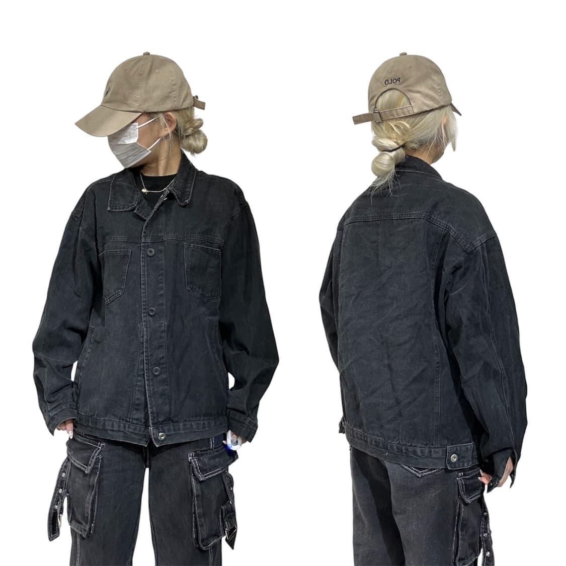 빈티지 워싱 흑청 데님 트러커 블루종 자켓 잠바 M 상품이미지1