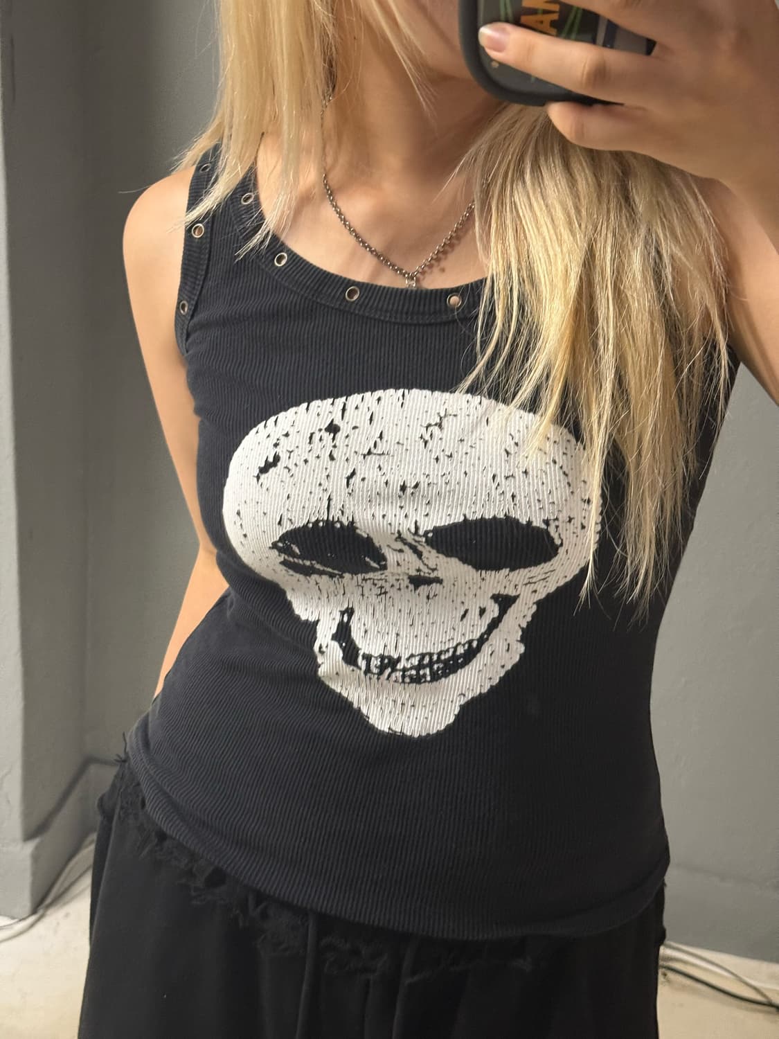 eyelet hole skull printing sleeveless 상품이미지3