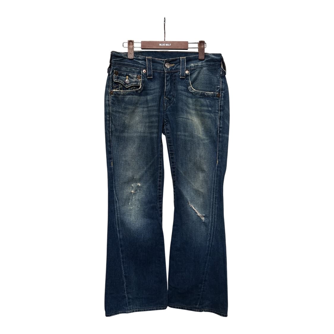 트루릴리전 Y2K 데미지 부츠컷 데님팬츠 플랩포켓 디테일 에이징인디고 상품이미지1