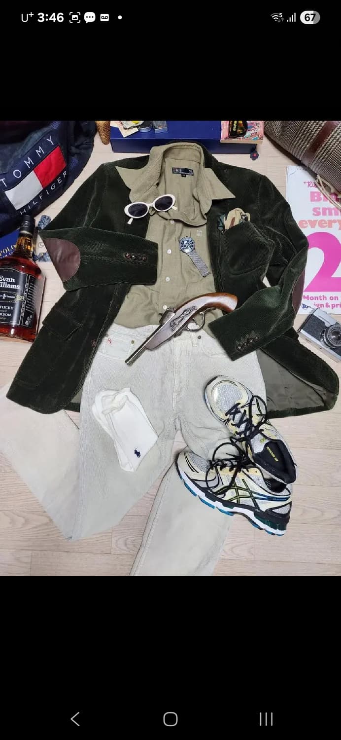 폴로 랄프로렌 오프화이트 칼라 레드자수 슬림 진 팬츠 면바지 30 상품이미지2