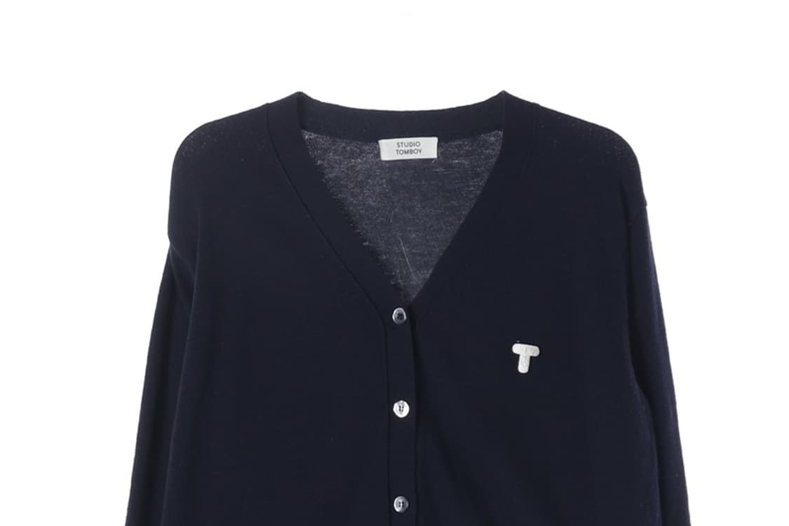 스튜디오톰보이 캐시미어 혼방 로고 브이넥 가디건 F 상품이미지3