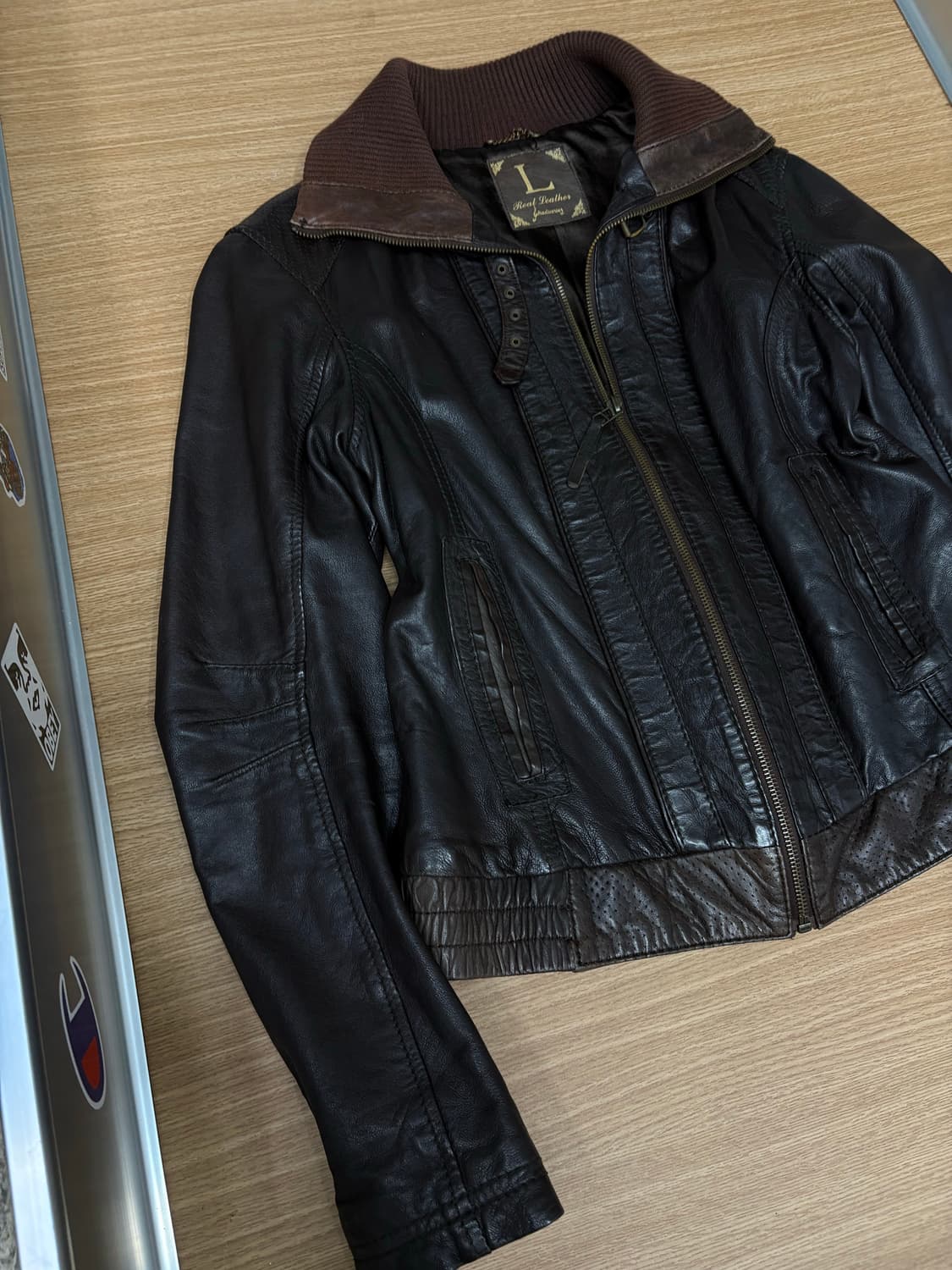 리얼래더 딥 브라운 하이넥 자켓 상품이미지2