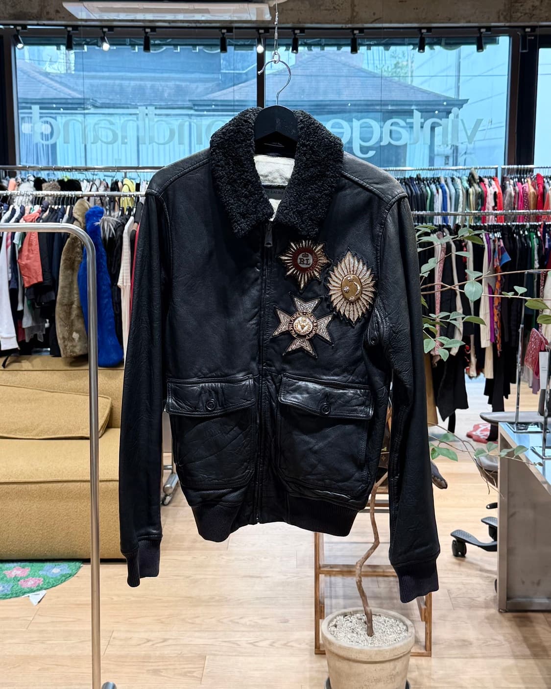 데님 앤 서플라이 블랙 쉽스킨 레더 자켓  상품이미지1