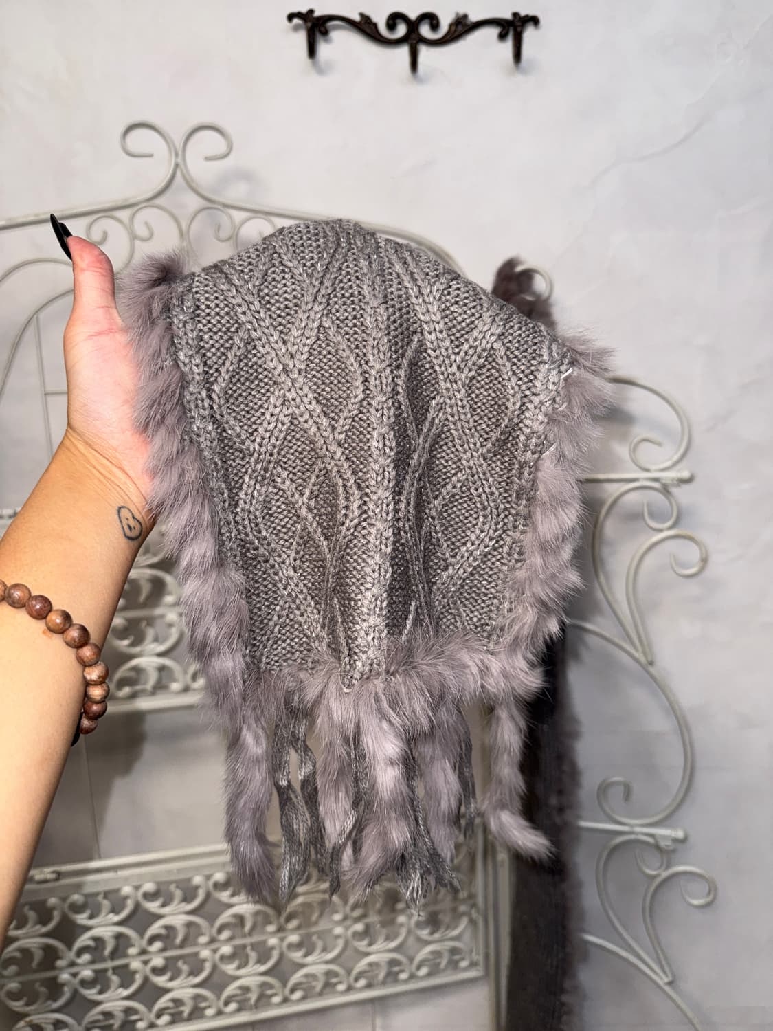 Mila Schön gray rabbit fur waffle 머플러 상품이미지4