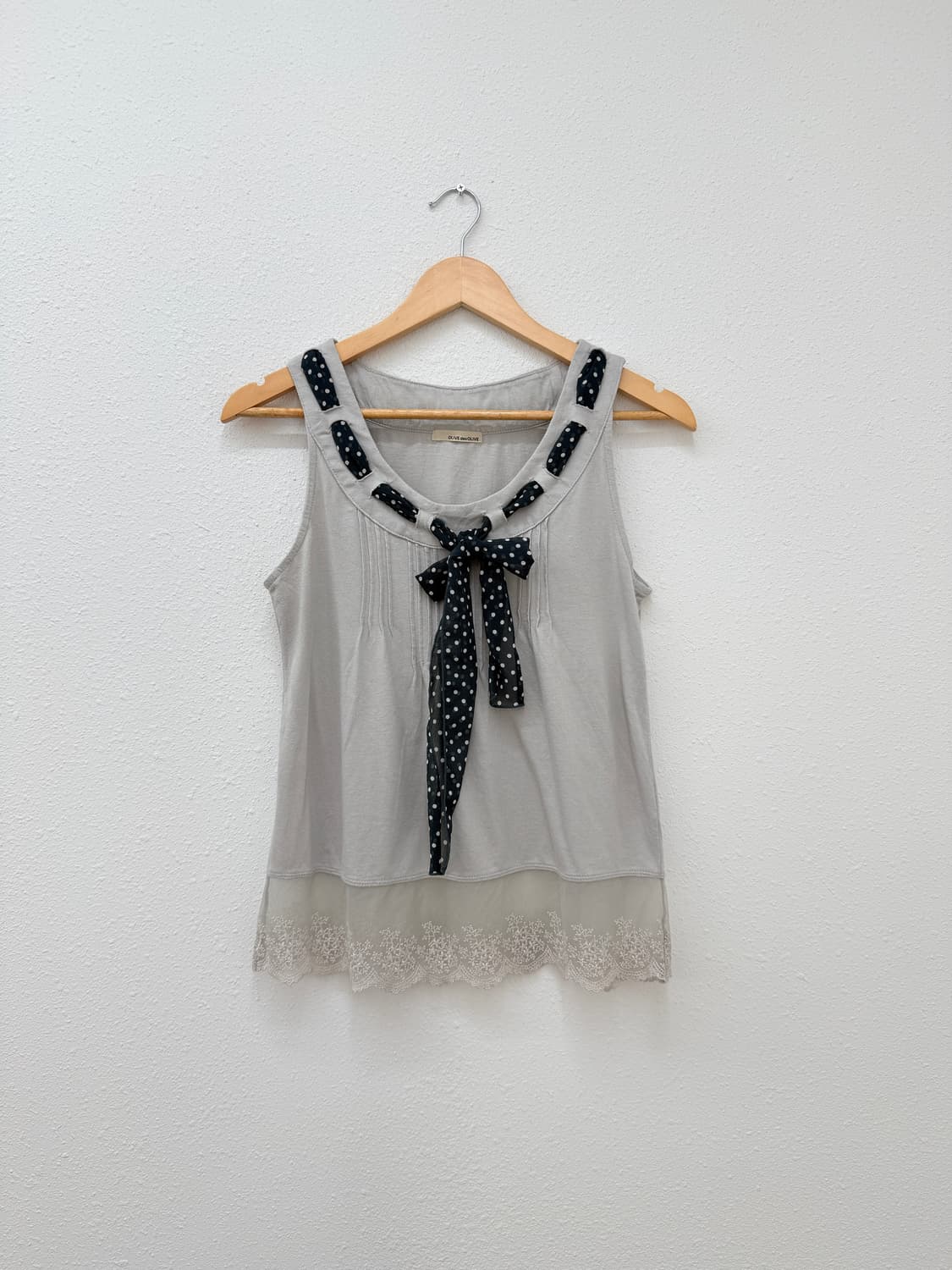 빈티지 Olive des Olive 그레이 도트 리본 슬리브리스 상품이미지1