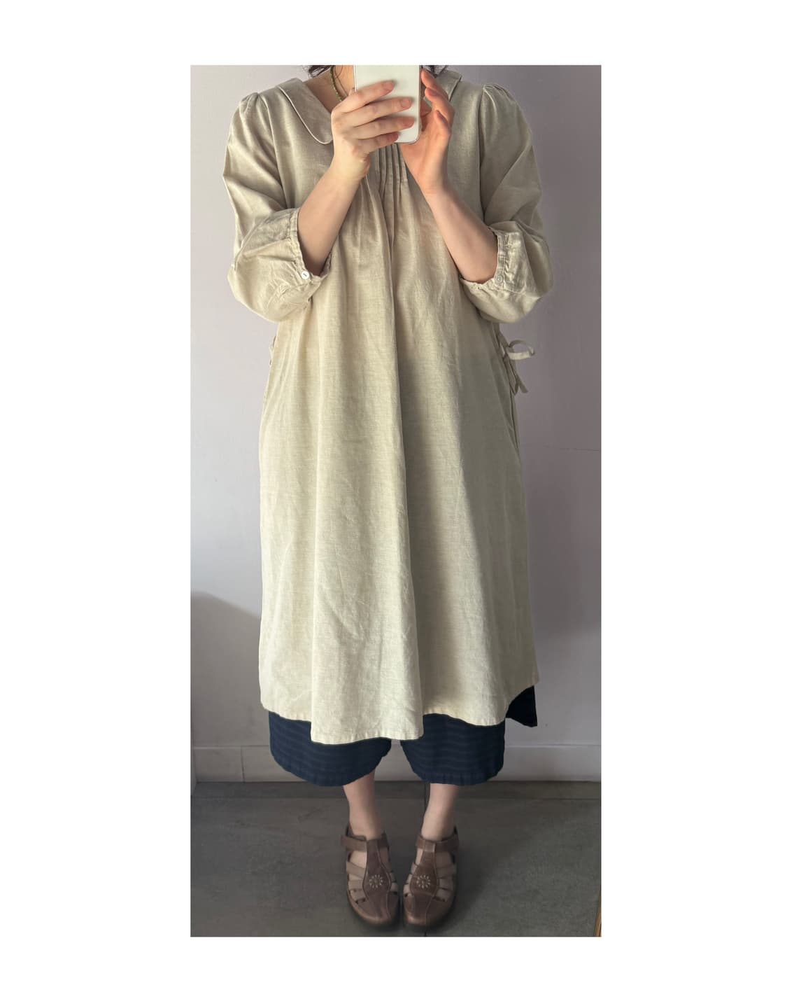 일본빈티지/ 코튼린넨 둥근카라원피스  상품이미지4