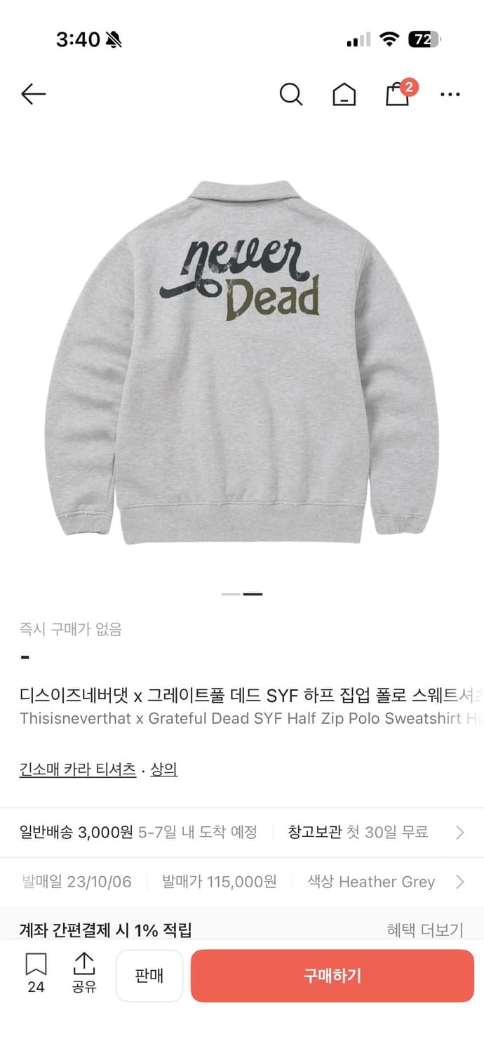 디스이즈네버댓x그레이트풀 하프집업 스웻 상품이미지2