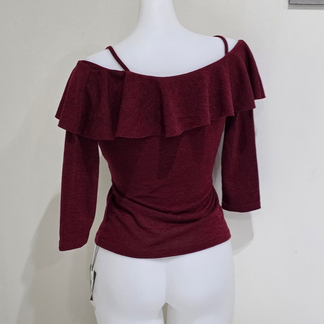 빈티지)버건디 오네갸루st 프릴 오프숄더 섹시 블라우스 상품이미지2