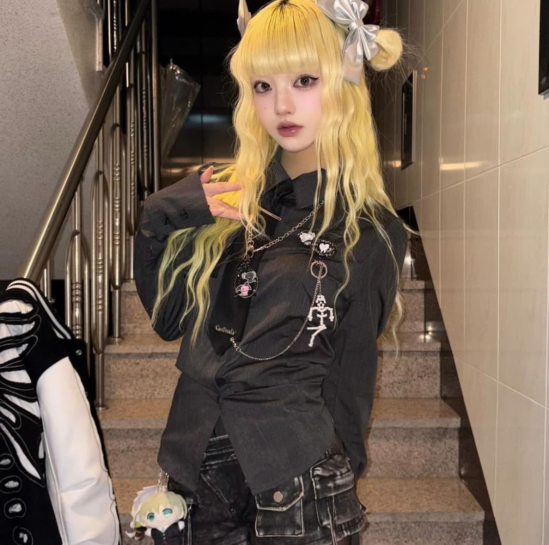 클럿스튜디오 넥타이 체인 셔츠 차콜 긴팔 프레피고스펑크빈티지 상품이미지1