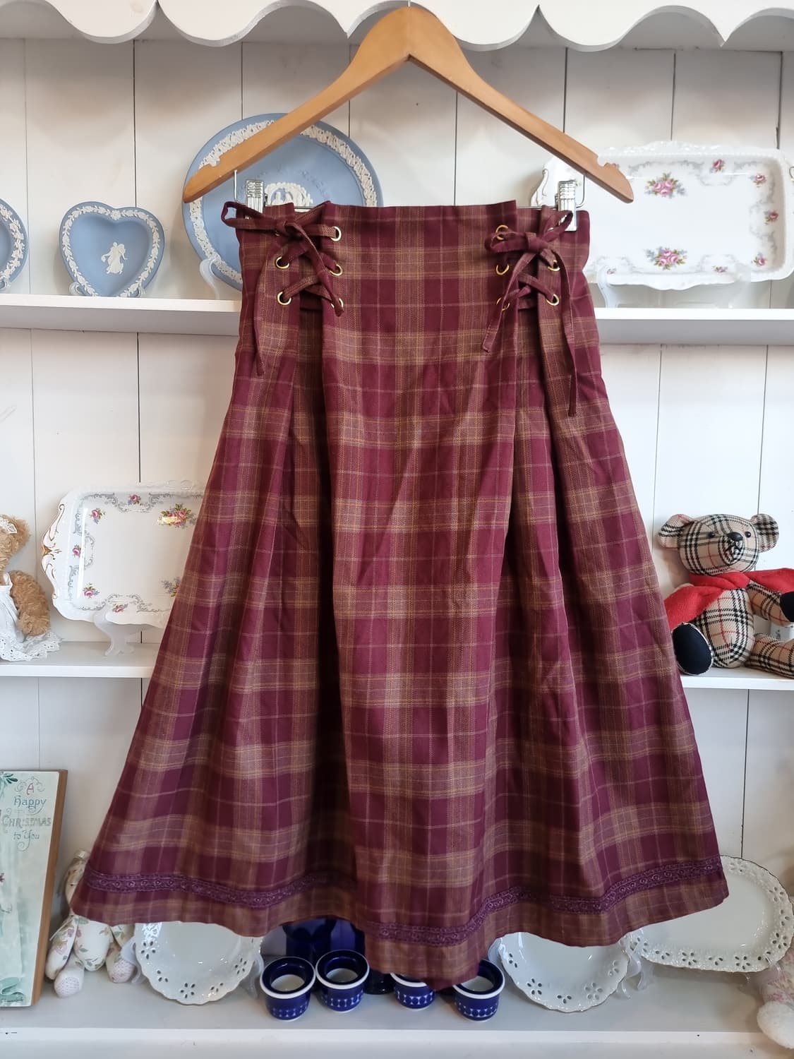 axes femme(엑시즈팜) 와인체크 레이스 롱스커트 상품이미지1