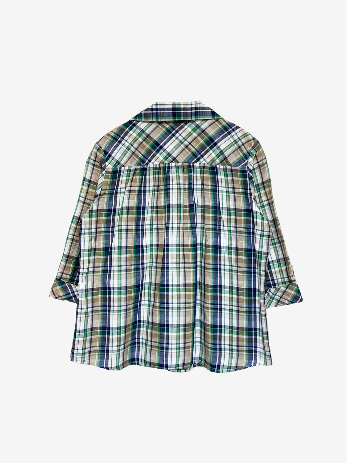 Round Collar Check Shirt – Yellow Green 상품이미지3