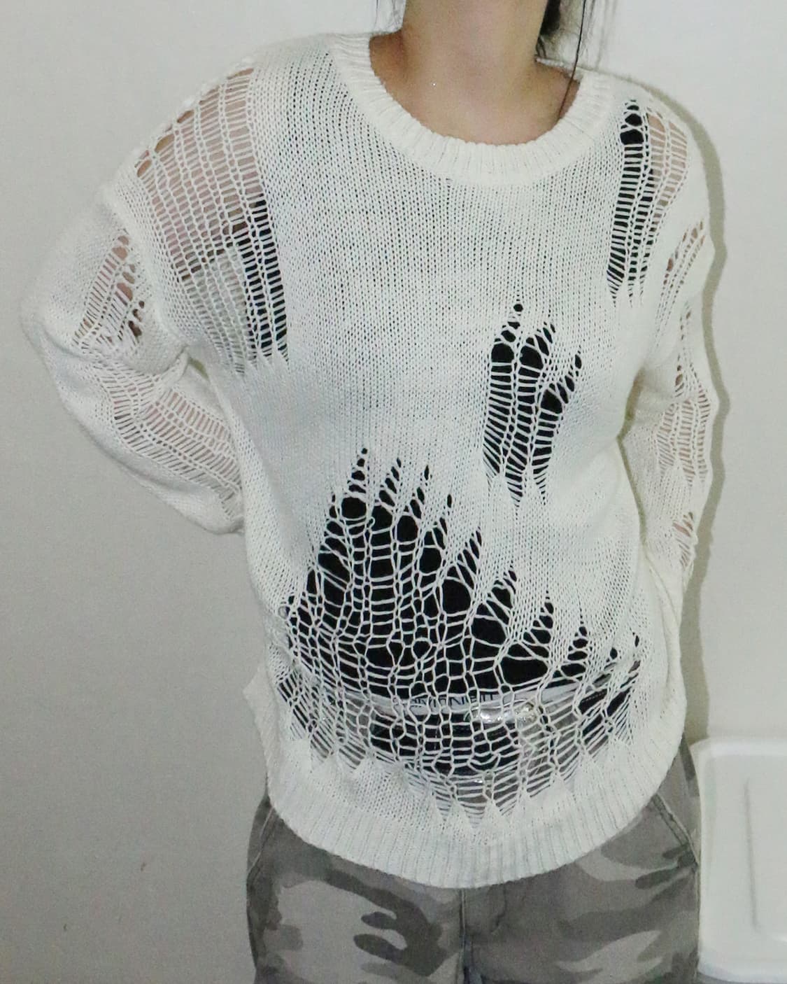 빈티지 그런지 화이트 디스트레스드 니트 상품이미지5