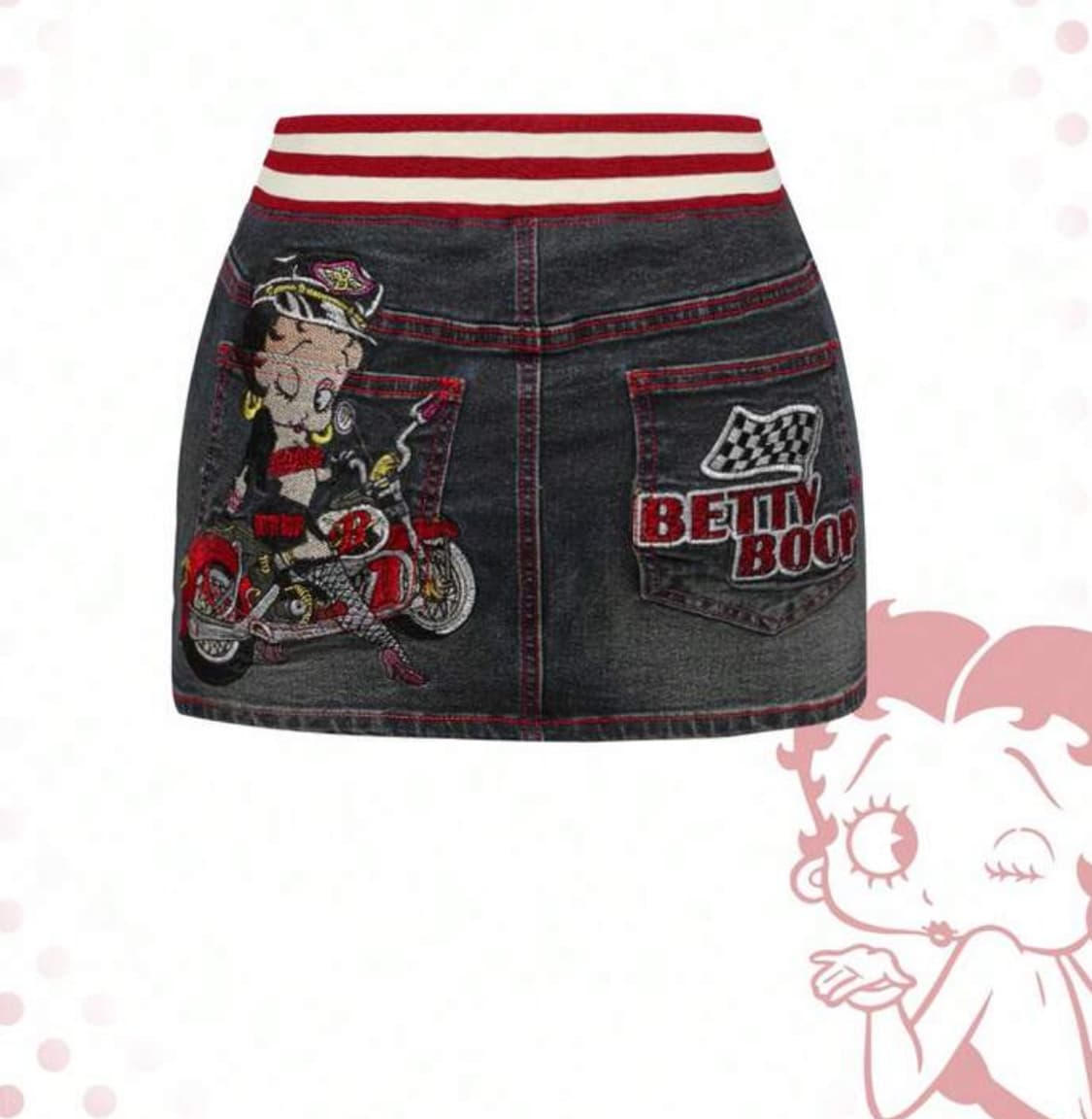 베티붑 그래픽자수 골지 데님 미니스커트  상품이미지1
