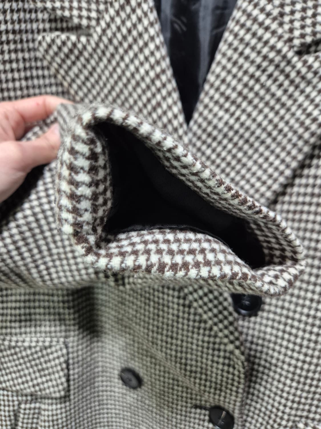 빈티지 하운드투스 체크 더블 코트 브라운 상품이미지5