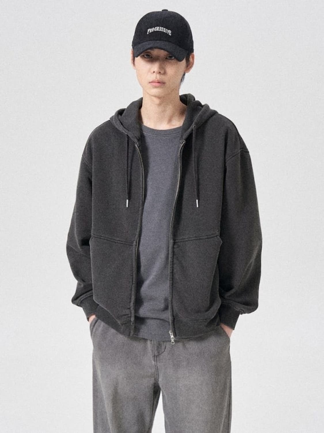 에잇세컨즈 가먼트다잉 절개 풀집업 후드티 애쉬 (후드집업) 상품이미지2