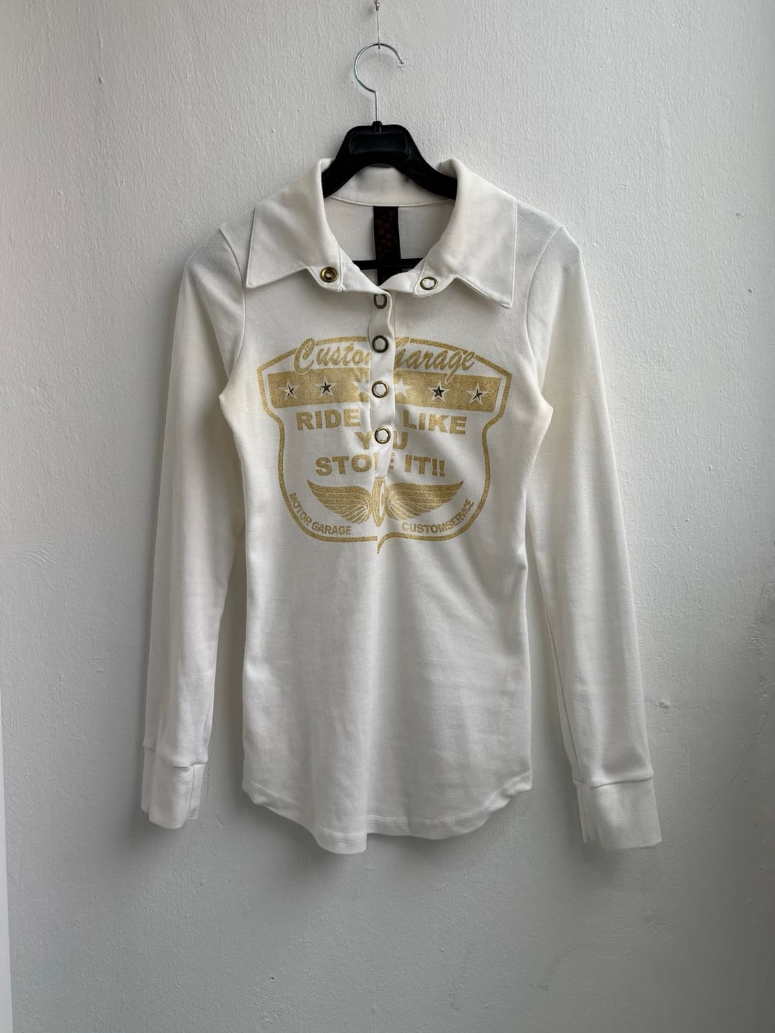 Vintage Graphic Snap Button Collared Top 상품이미지1