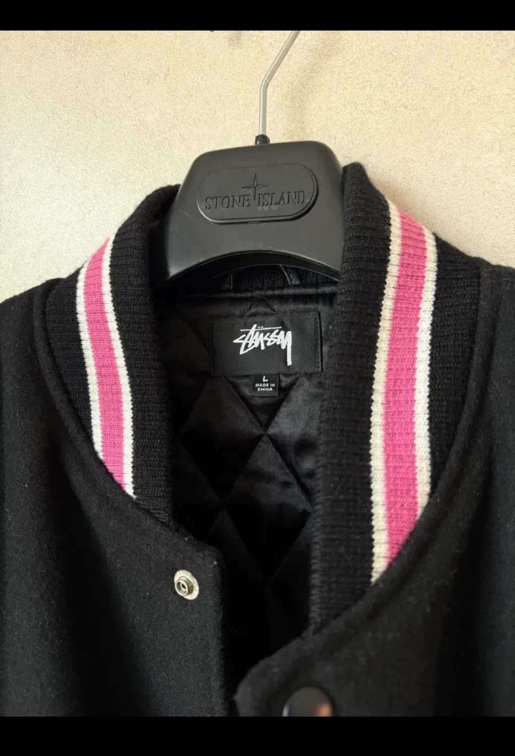 스투시 S 토크 멜튼 바시티 자켓 블랙 L 상품이미지3