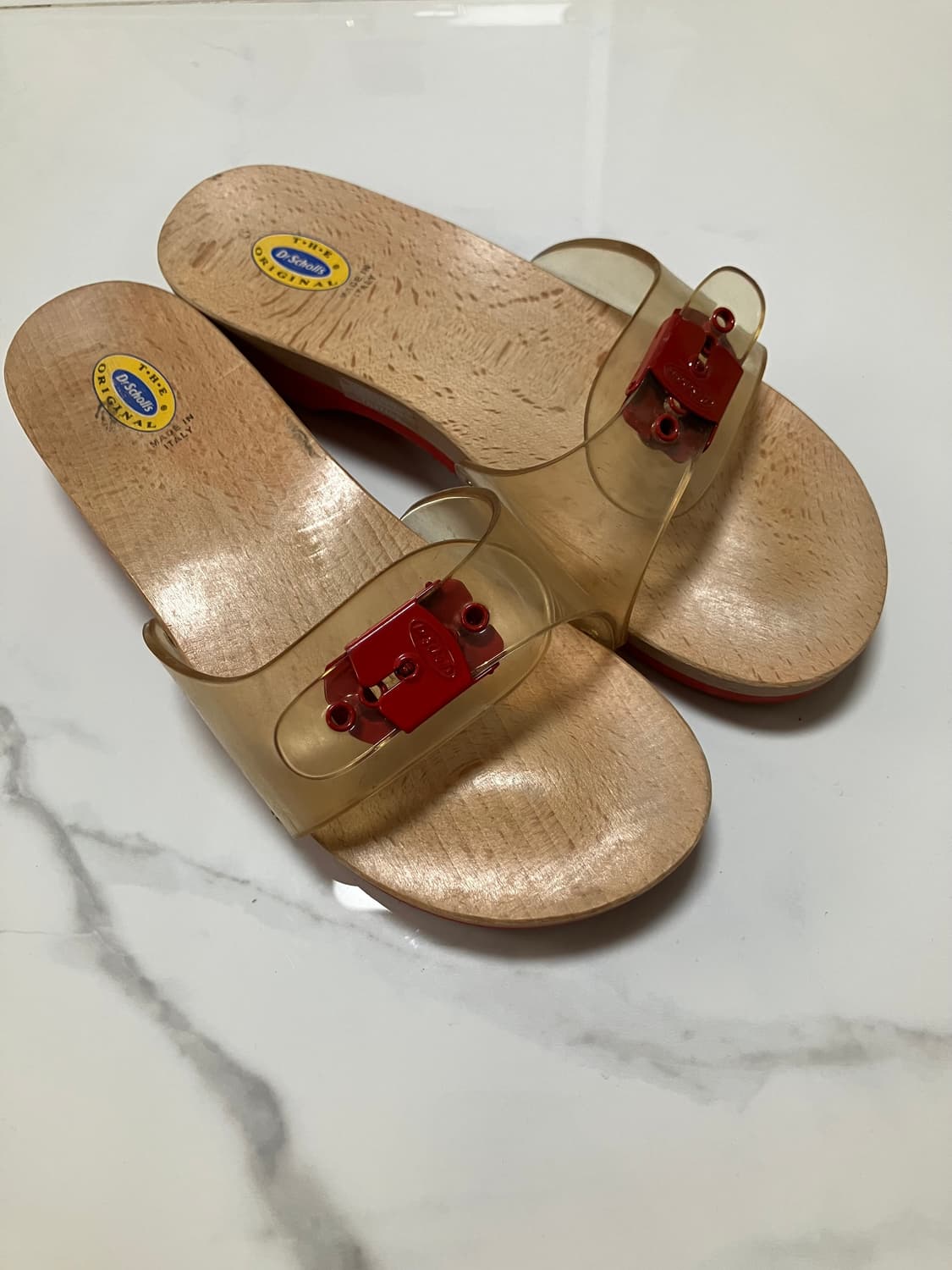 Y2K 2000s 닥터숄 우든힐 슬라이드 투명 클로그 샌들 빈티지 상품이미지1