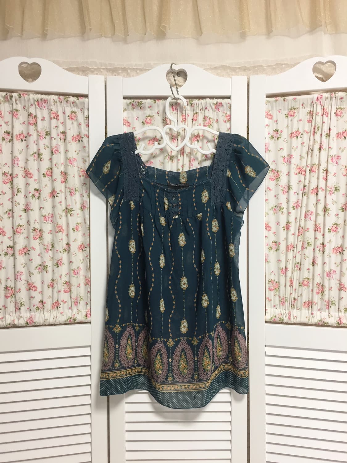 빈티지 하구미 청록 블라우스 상품이미지1