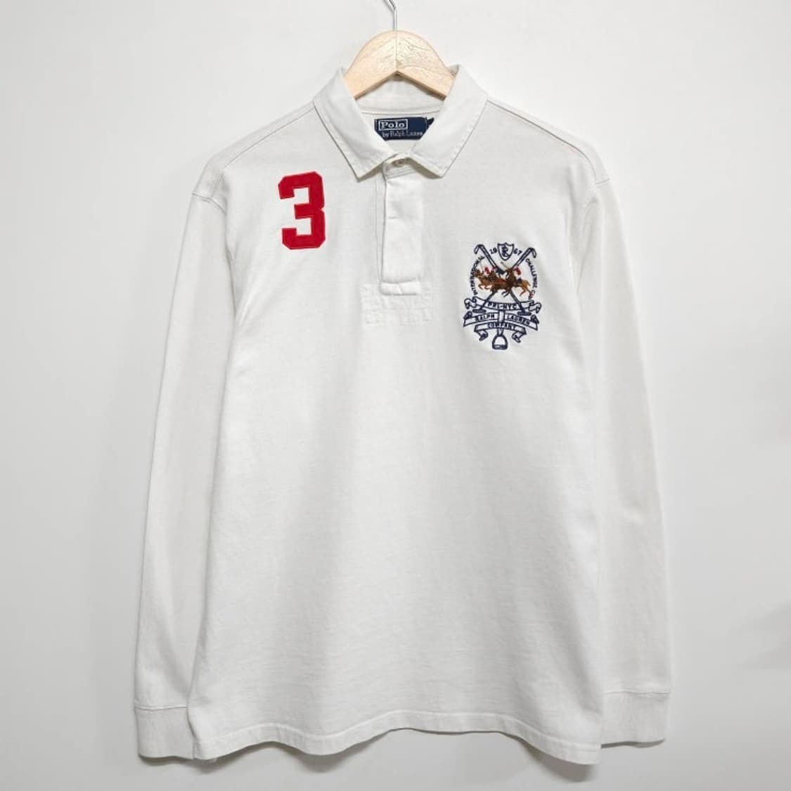 105 POLO 폴로 멀티포니 럭비 카라티 화이트 1990년대 올드빈티지 상품이미지1