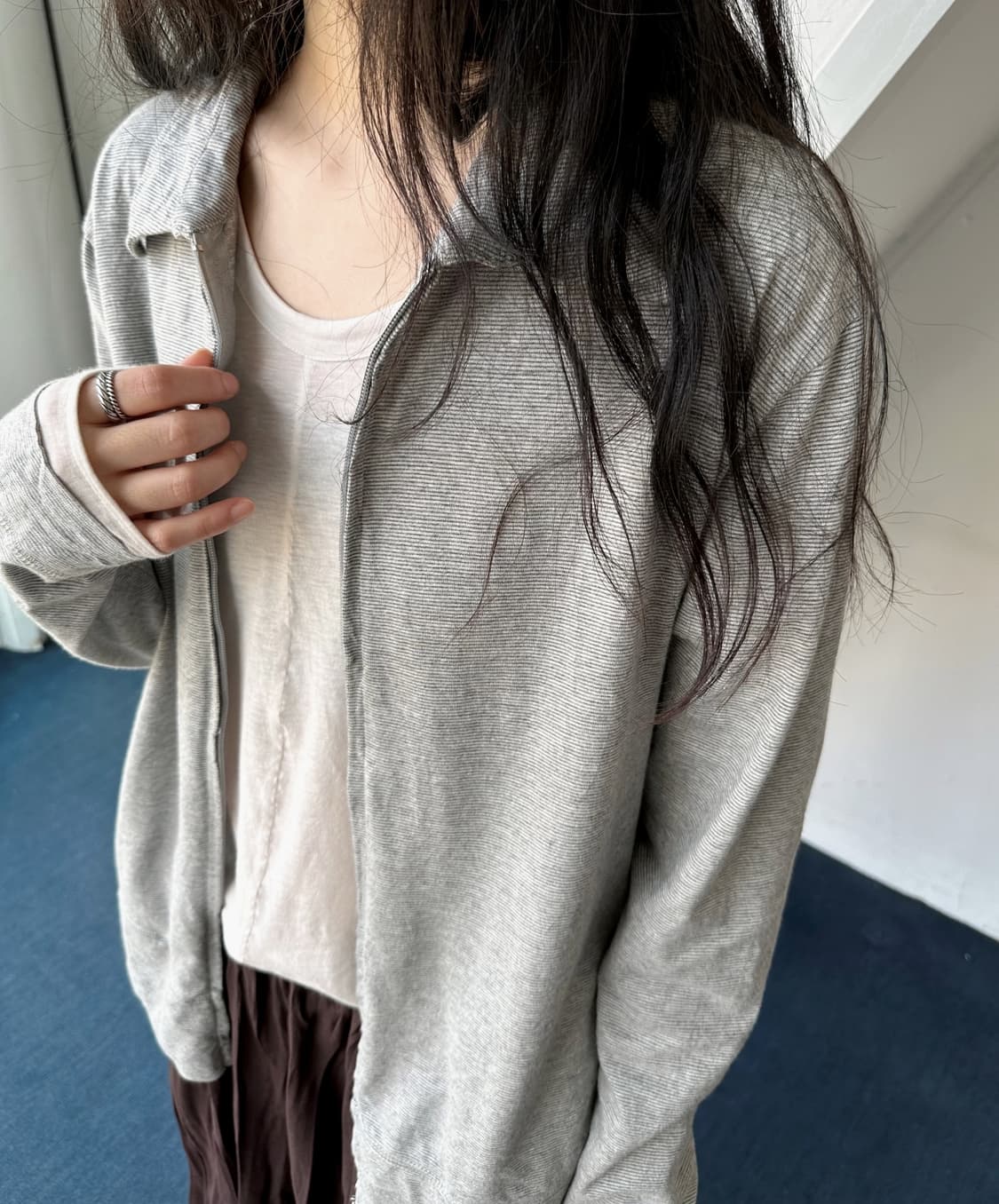 High count cotton micro stripe zip jacke 상품이미지8