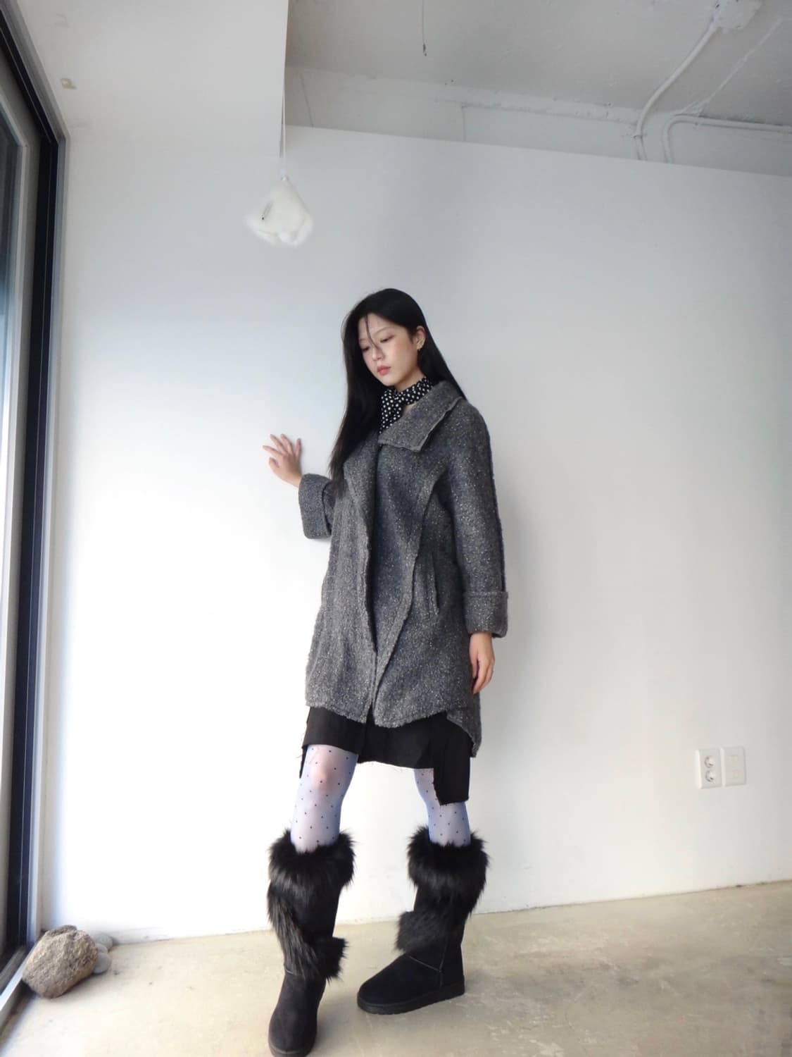 MINE high neck drape boucle coat / grey 상품이미지8