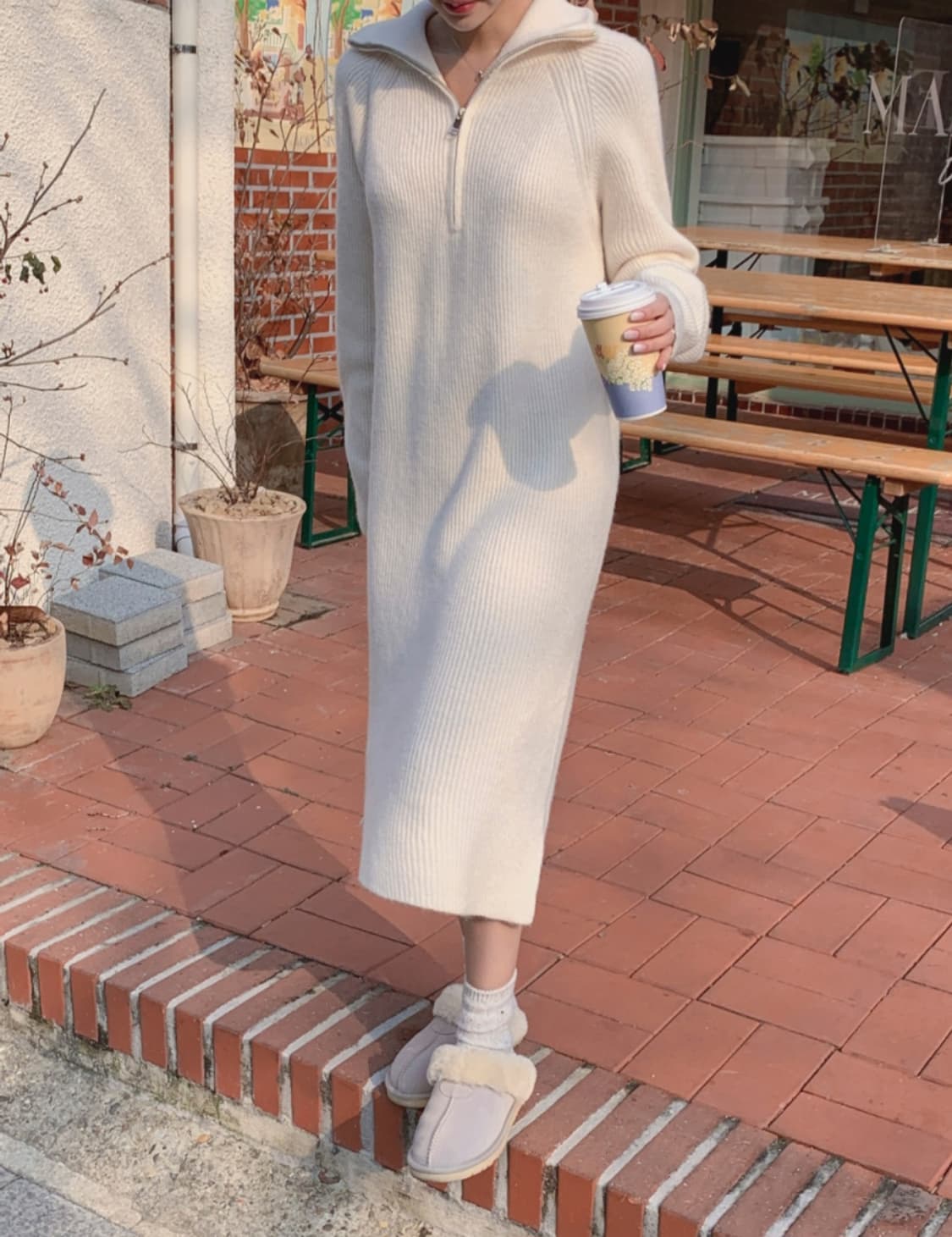 반집업 니트 롱 원피스 상품이미지3