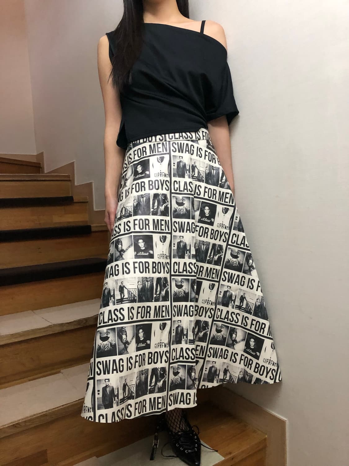 빈티지 뉴스페이퍼 프린팅 롱 스커트 상품이미지4