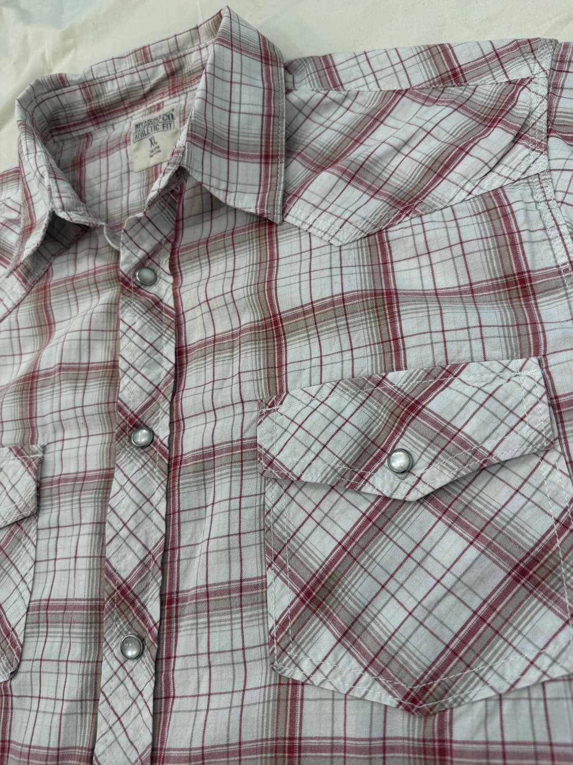 Mossimo 빈티지 웨스턴 셔츠 화이트 레드 체크 반팔 상품이미지3